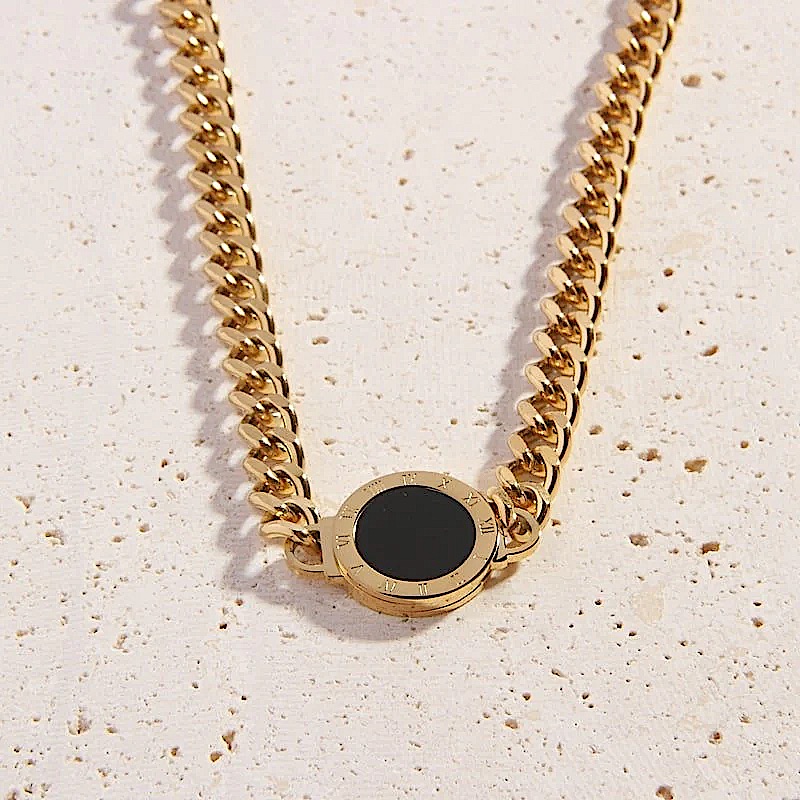 18k Yellow Gold Plated Roman Numeral Reversible Choker Necklace